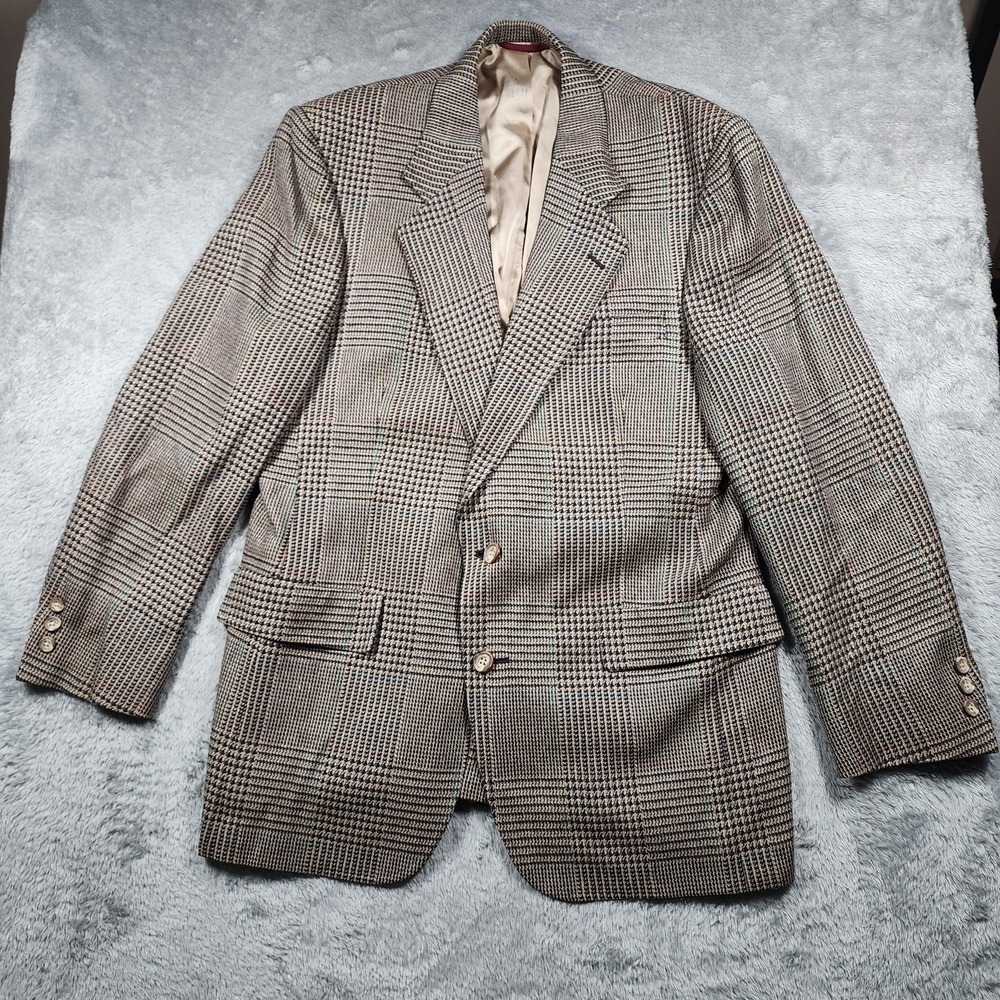 VINTAGE Hart Schaffner Marx Blazer Mens Medium Brown Check Wool Tweed Sport Coat
